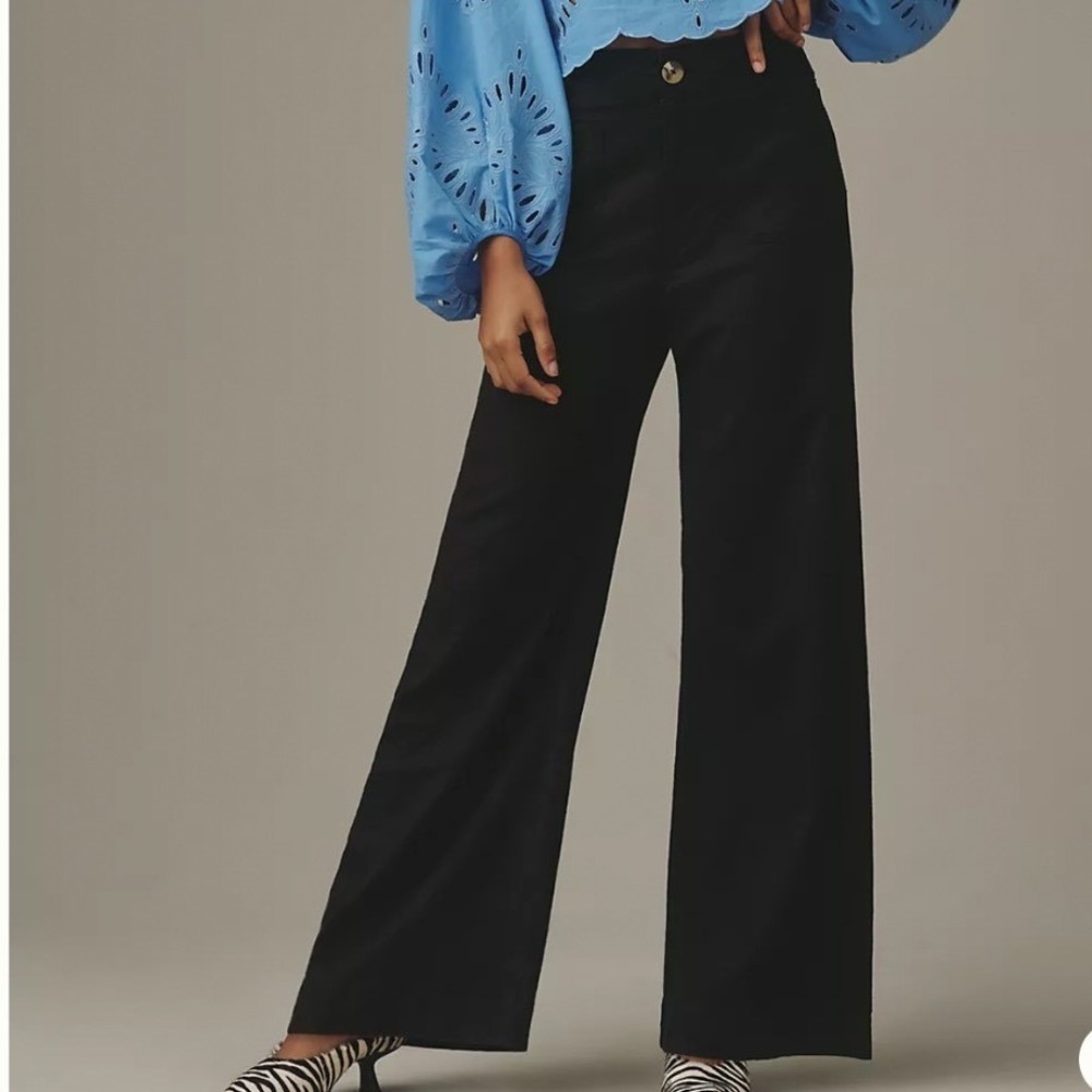 MAEVE Colette Black Linen Blend Stretch Wide Leg Pants size 27
